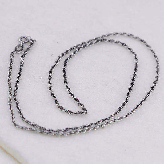 20” 1mm, vintage Italy Sterling 925 silver Singapore rope chain necklace