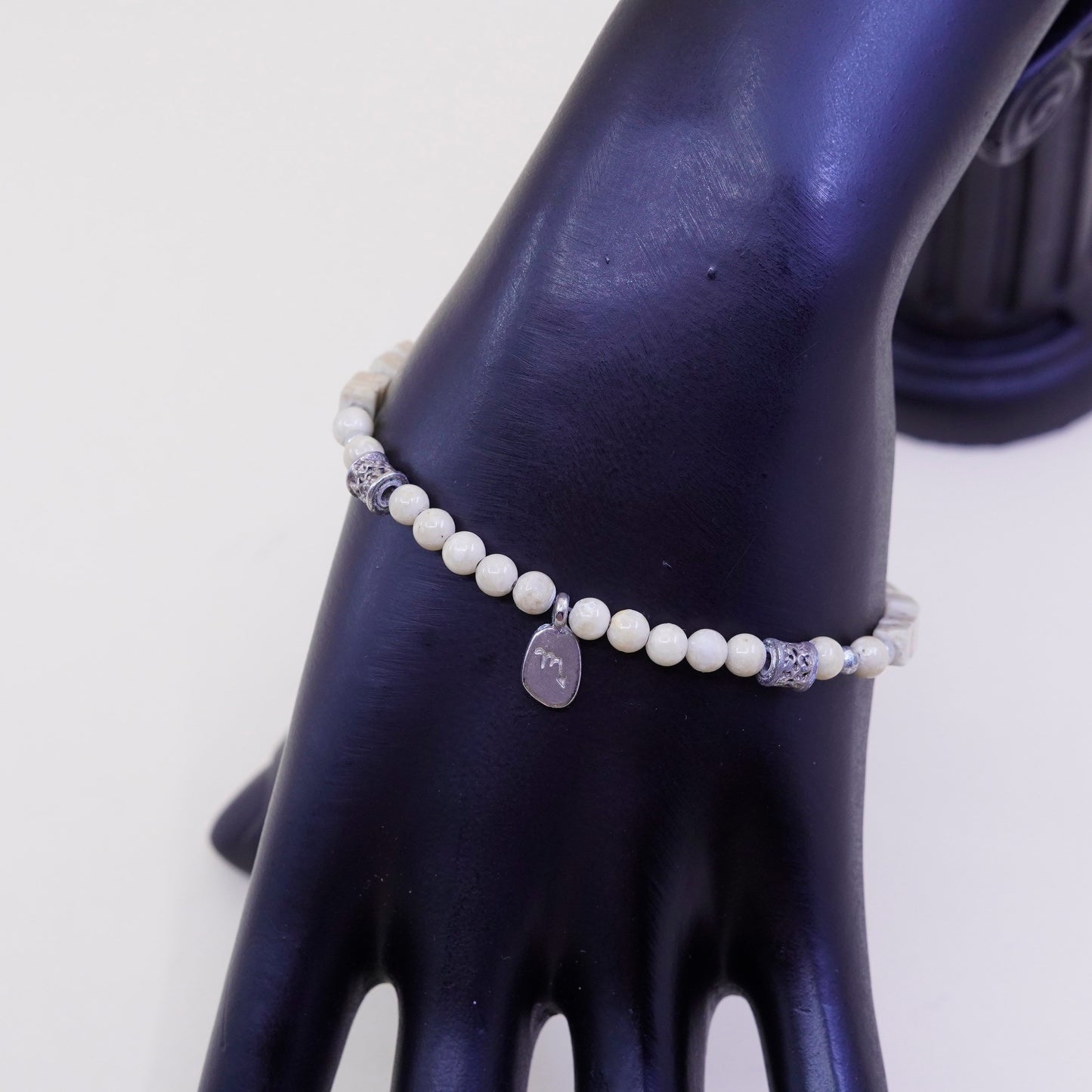 7”, handmade vintage Jasper beads bracelet, with Sterling silver closure