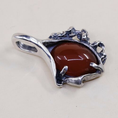 Vtg Sterling Silver Handmade Pendant 925 w/ Carnelian, stamped 925 SHM