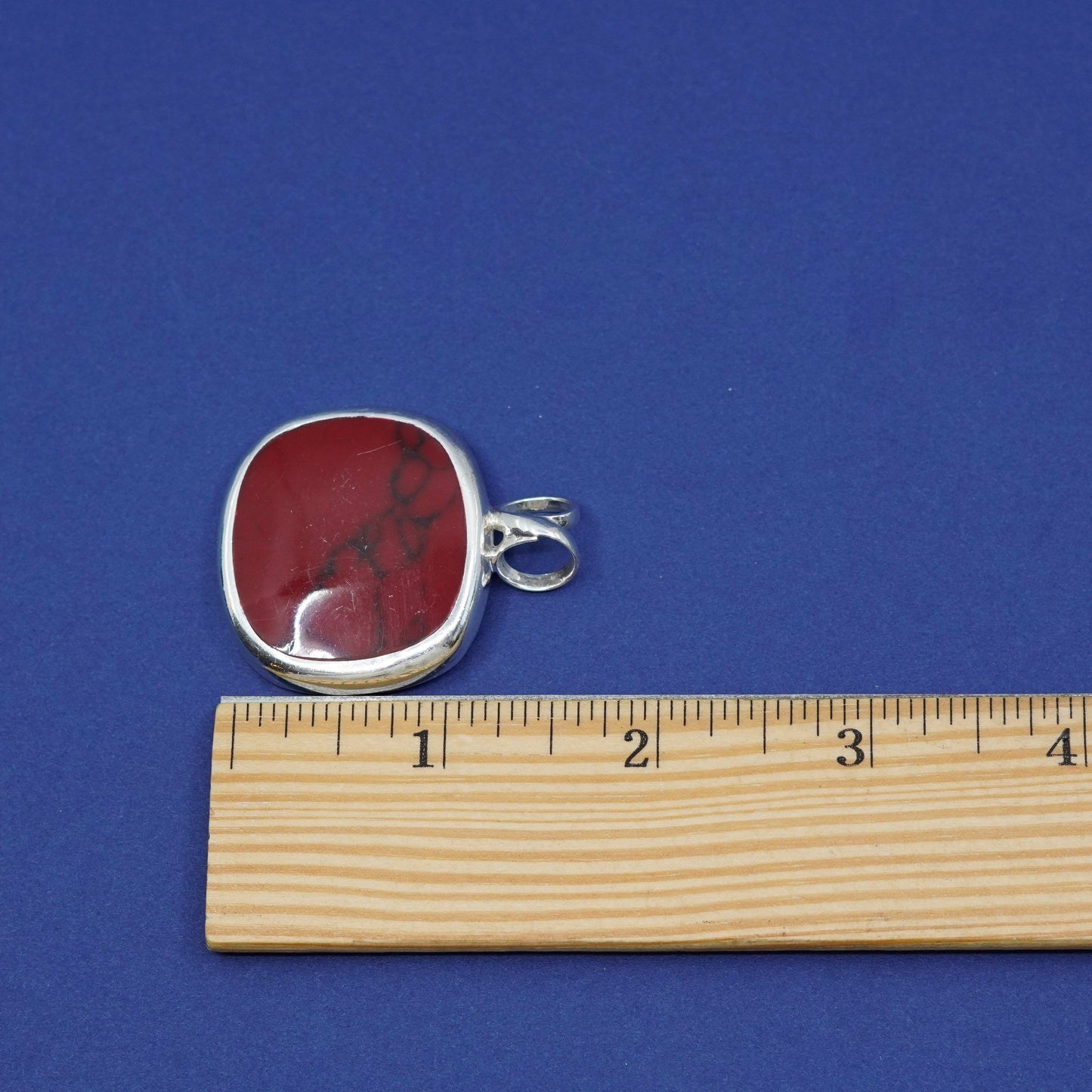 Vintage sterling silver handmade pendant, 925 w/ round red jasper inlay