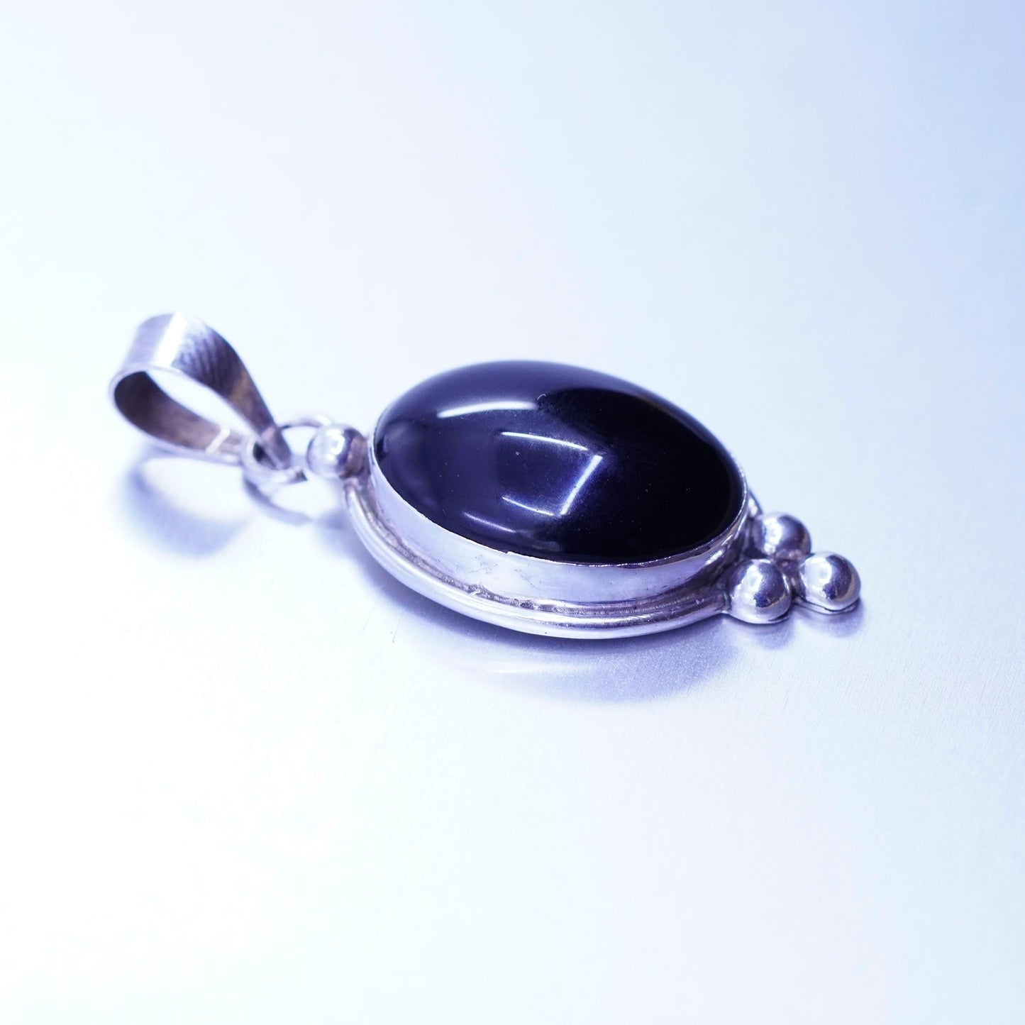 antique sterling 925 silver handmade pendant with oval obsidian