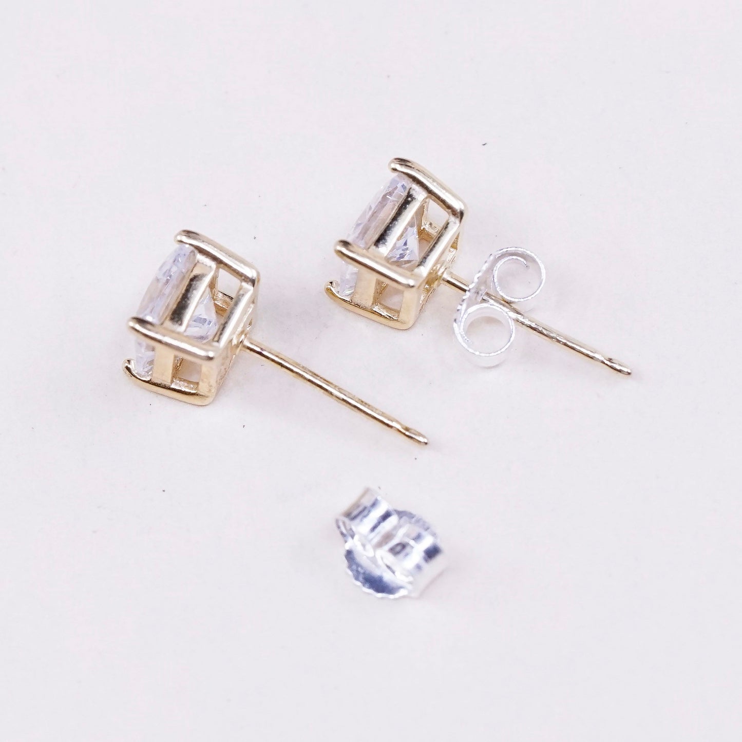 vtg vermeil gold over sterling silver square CZ studs, minimalist earrings