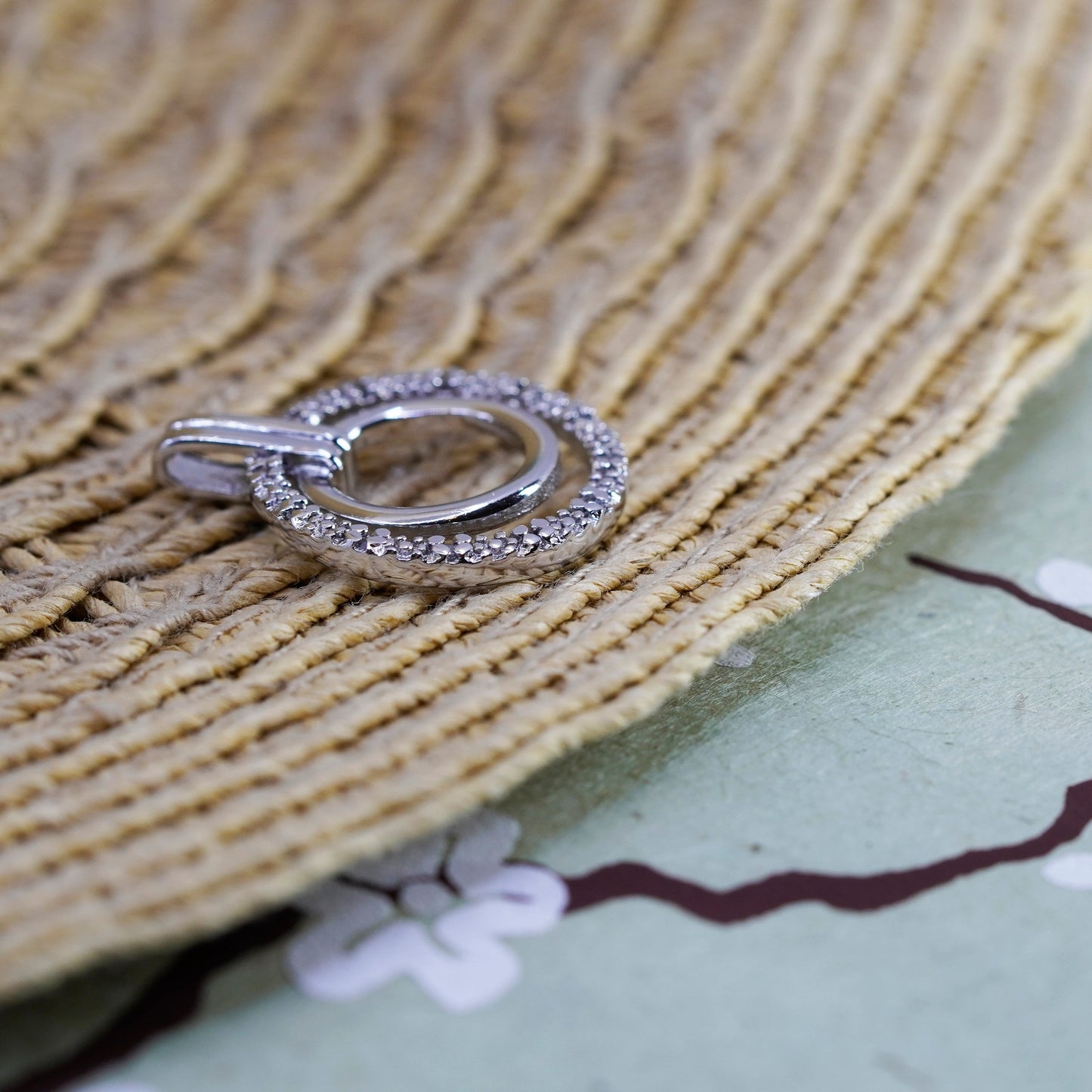 Vintage sterling silver pendant, 925 double circle with genuine diamond around