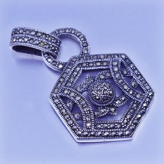 Antique Sterling silver handmade charm, 925 hexagram pendant with Marcasite