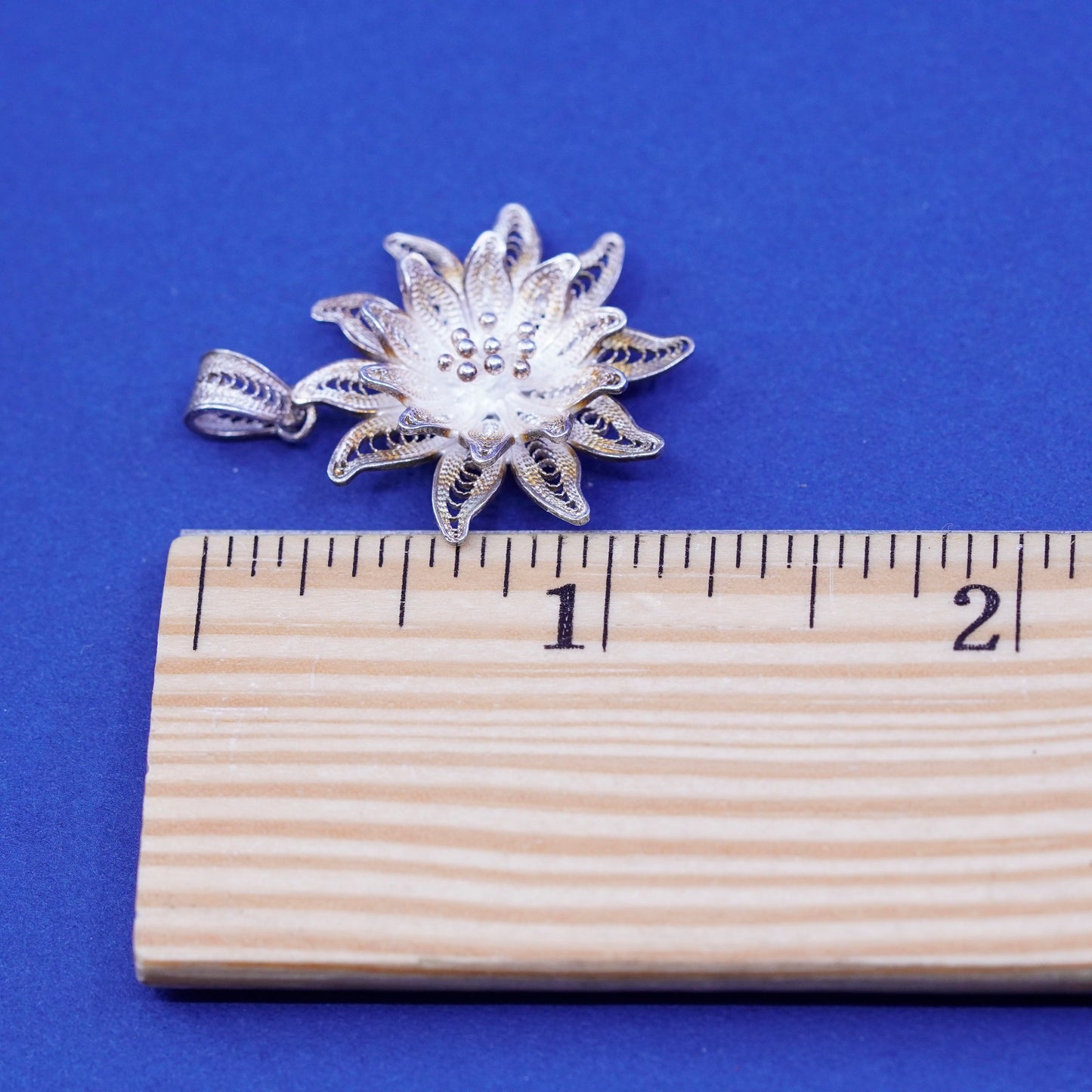 Vintage Sterling silver handmade pendant, 925 filigree flower