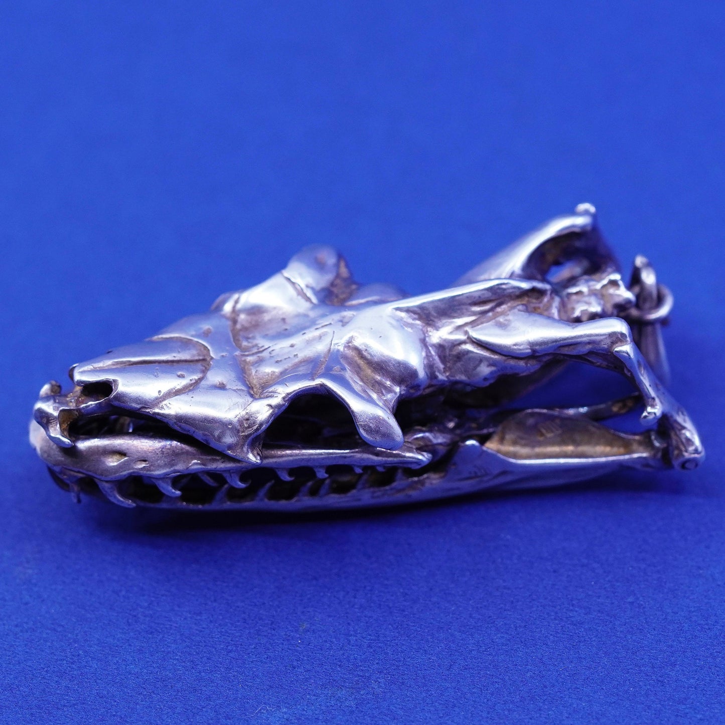 rare sterling 925 silver handmade snake head skeleton pendant movable joints