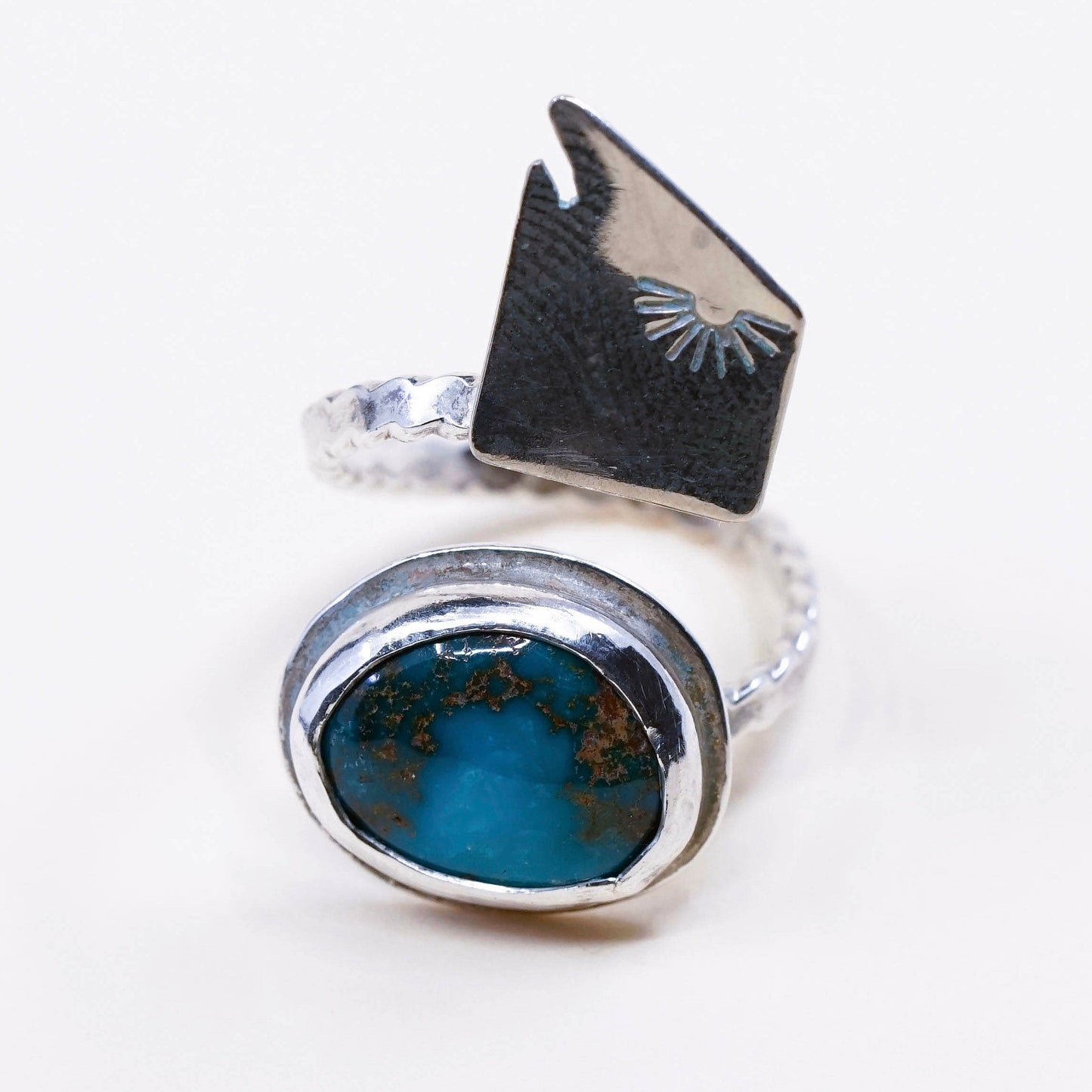 Native American sterling silver ring, handmade 925 wrap band w/ turquoise