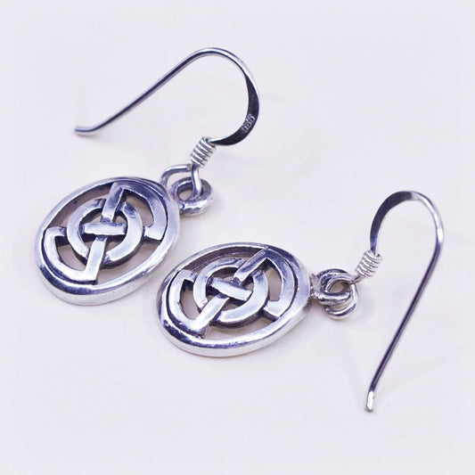 Vintage Irish Sterling silver handmade earrings, 925 Celtic knot dangles