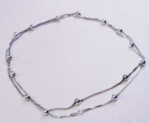 38”, 1.6mm, Vtg Italy 925 Sterling Silver Box chain Necklace N Beads