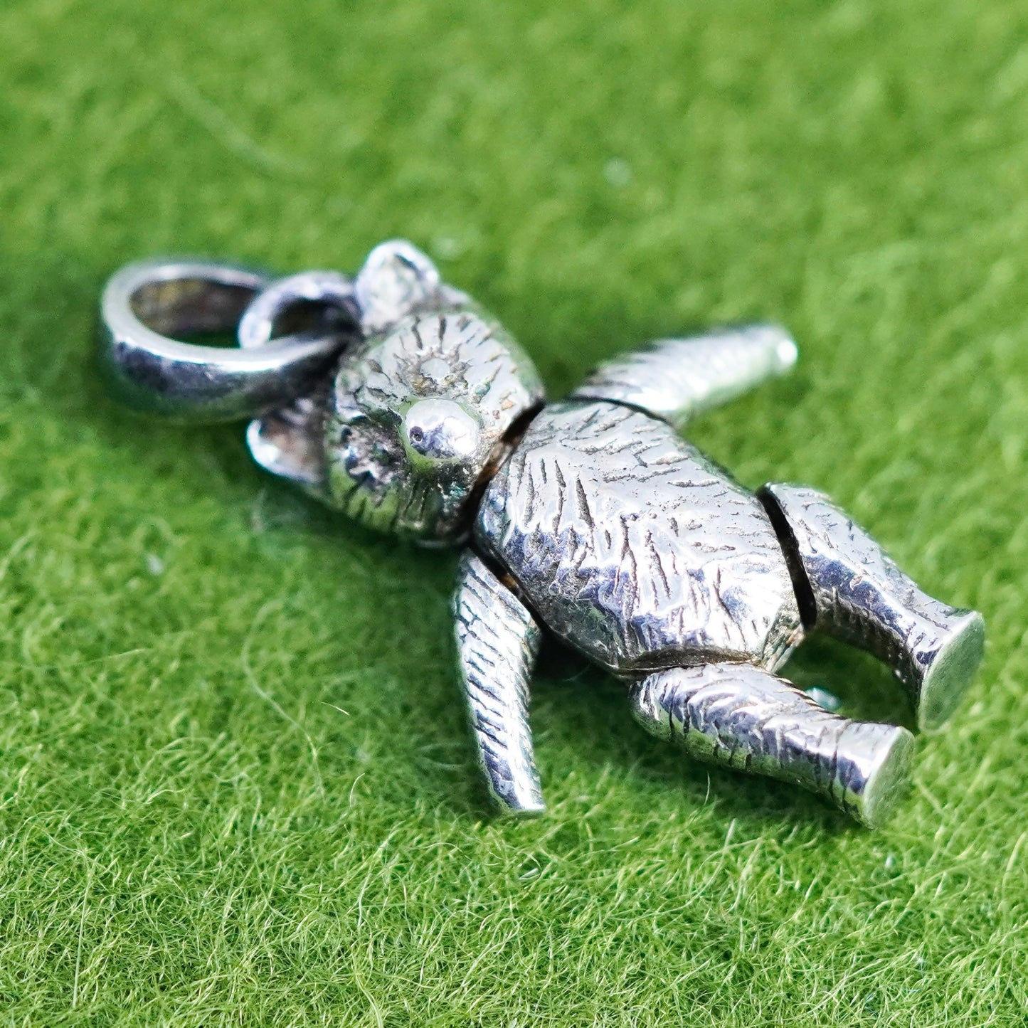 vintage Sterling silver handmade pendant, 925 teddy bear with movable joints