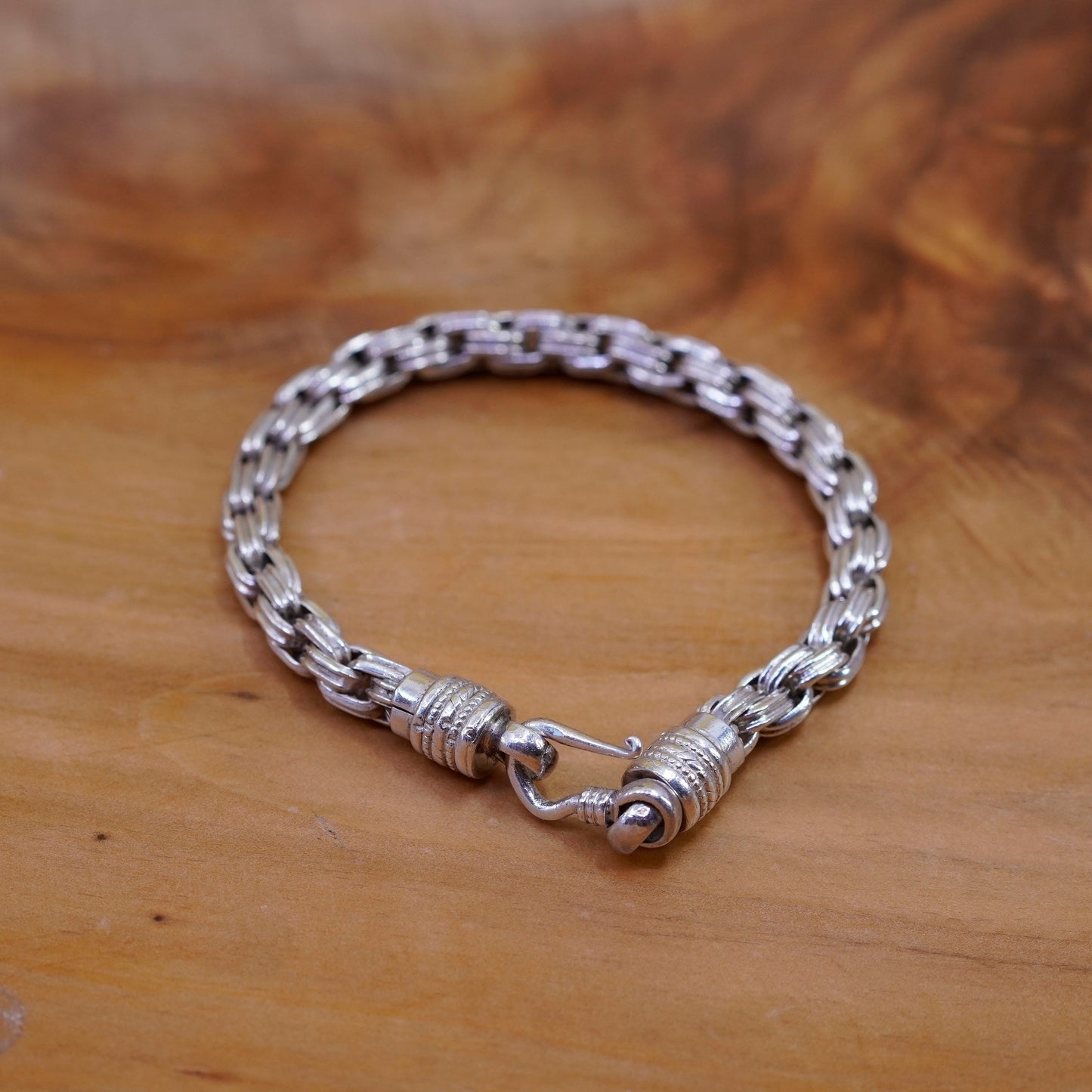 6.75”, vintage bold Sterling silver bracelet, 925 twisted chain hook closure