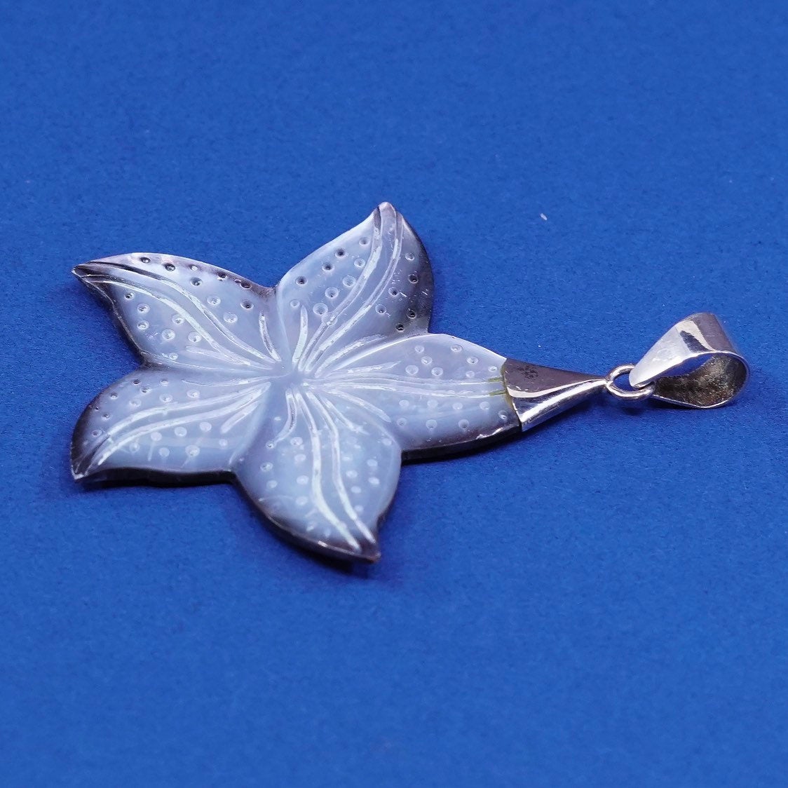 vtg Sterling silver handmade pendant, 925 hook w/ abalone flower