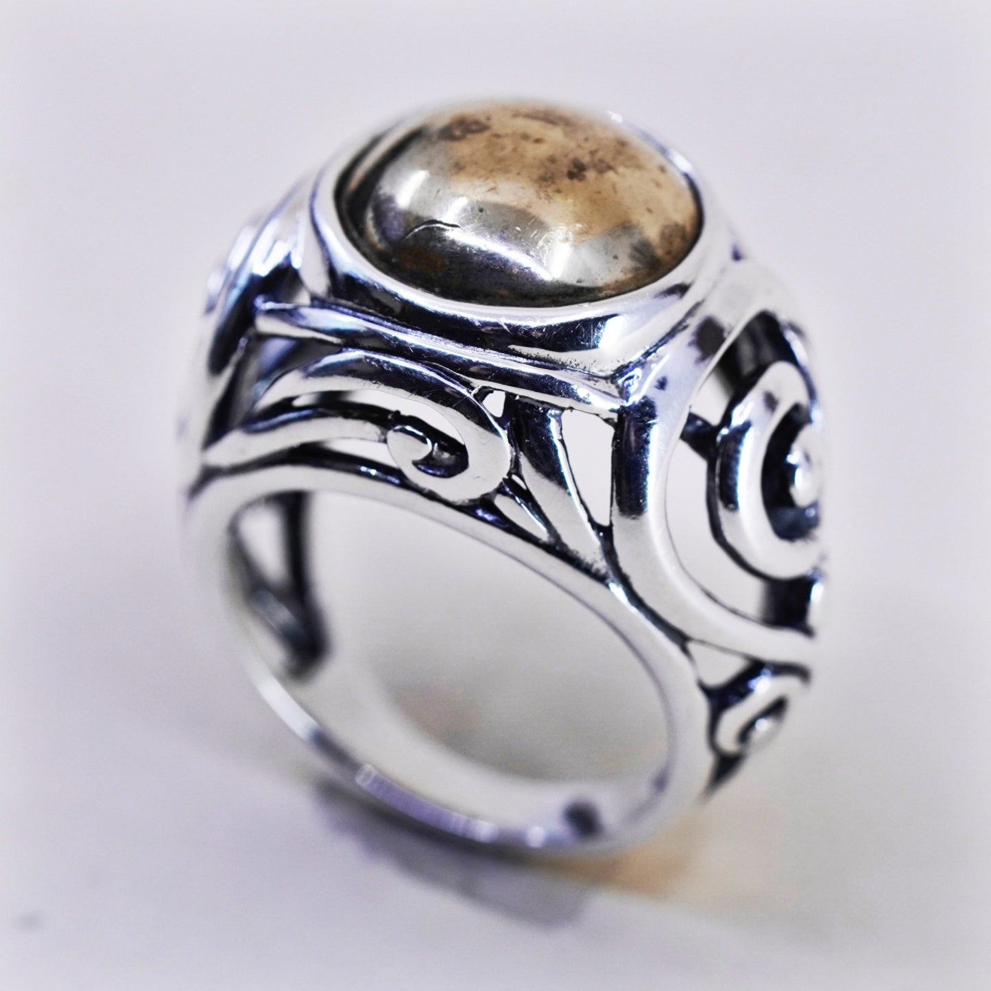 sz 7.5, Carolyn pollack two tone sterling 925 silver handmade scroll ring band