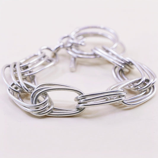 7”, 14mm, Vintage sterling silver bracelet, multi strands oval link chain