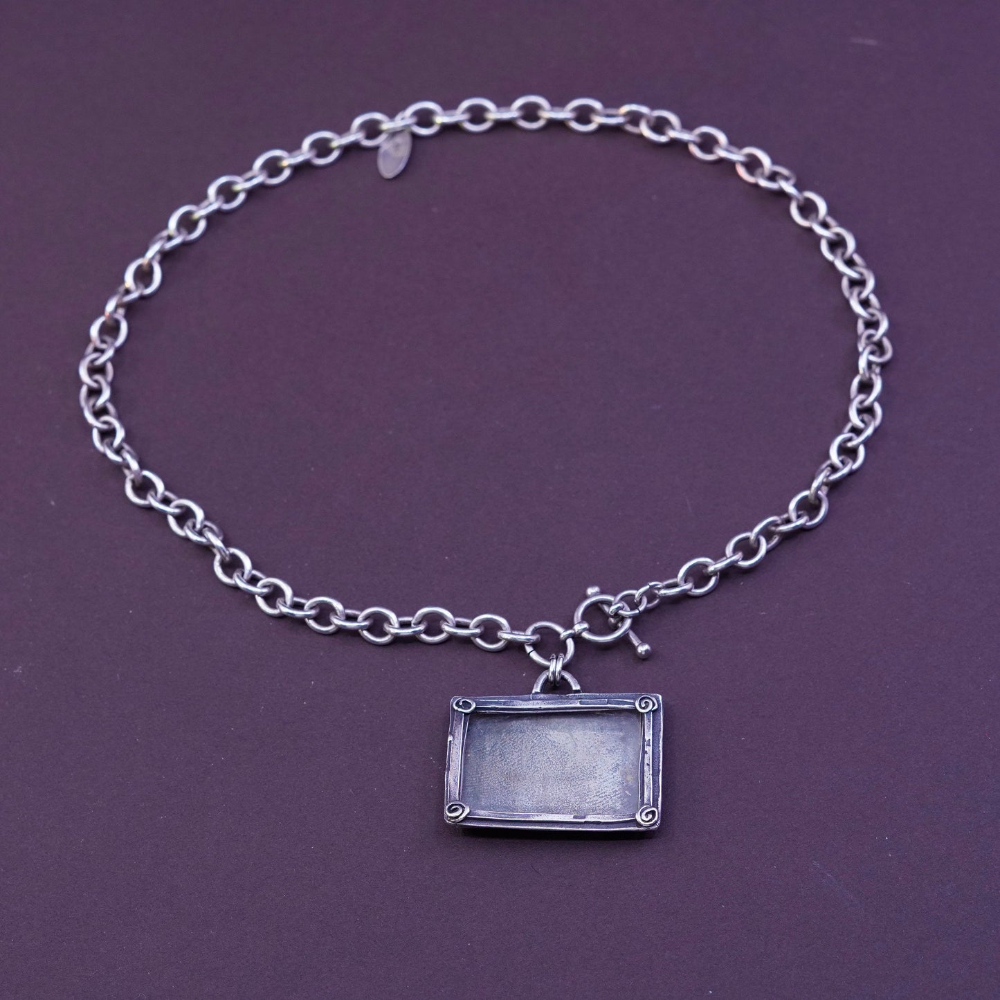 15”, michele baratta sterling silver necklace, 925 bold circle chain w/ locket
