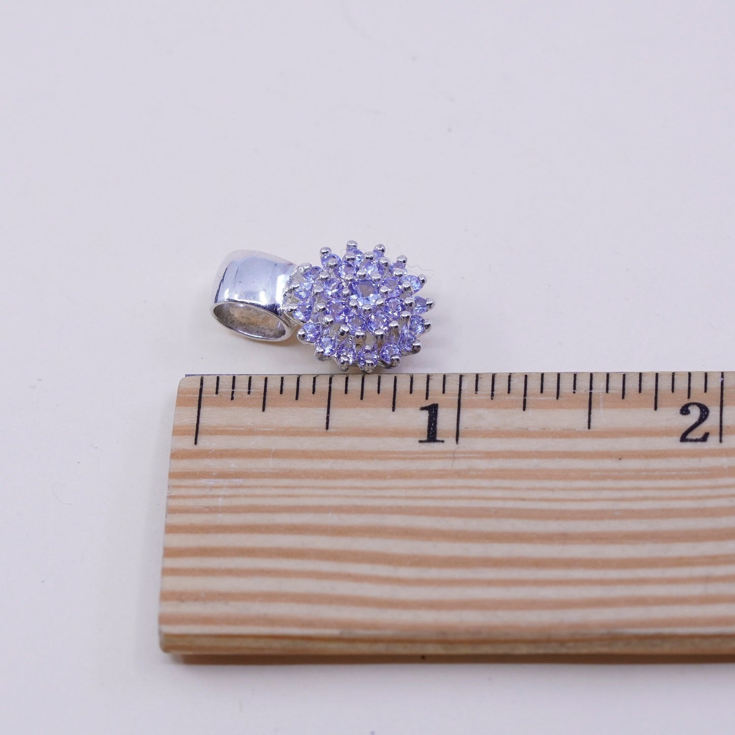 Vintage STS sterling silver pendant, 925 flower with purple Crystal