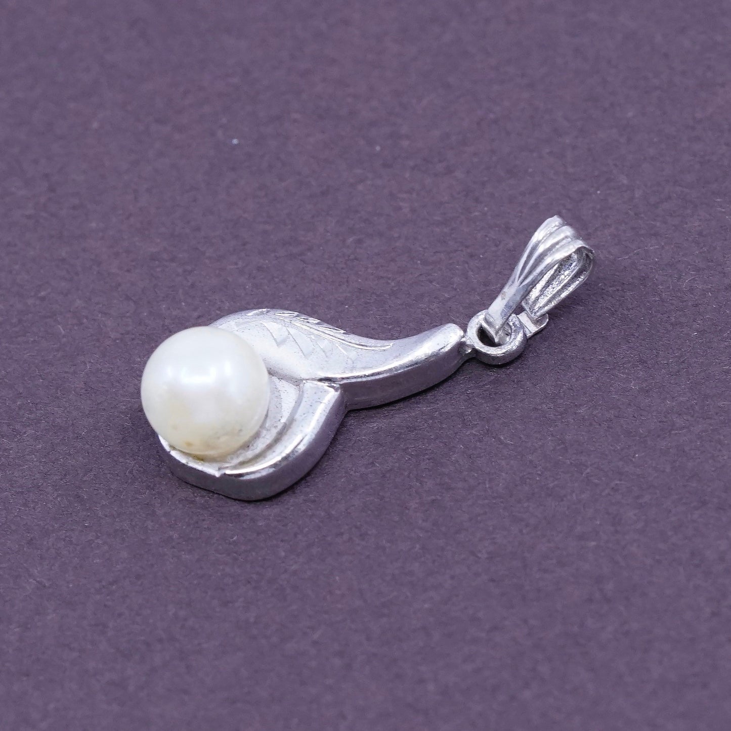 Vintage Sterling 925 silver handmade pendant with pearl, stamped sterling