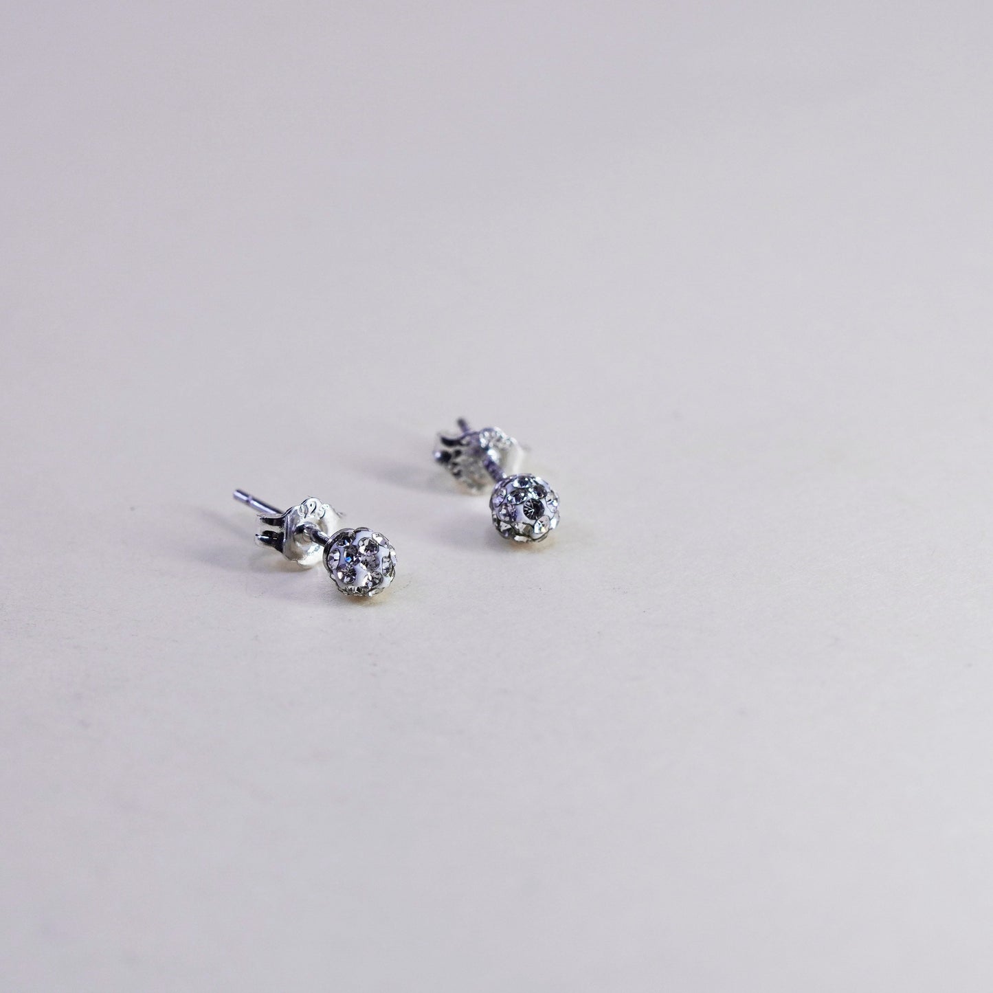 Vintage sterling silver handmade earrings, 925 silver studs with cluster cz