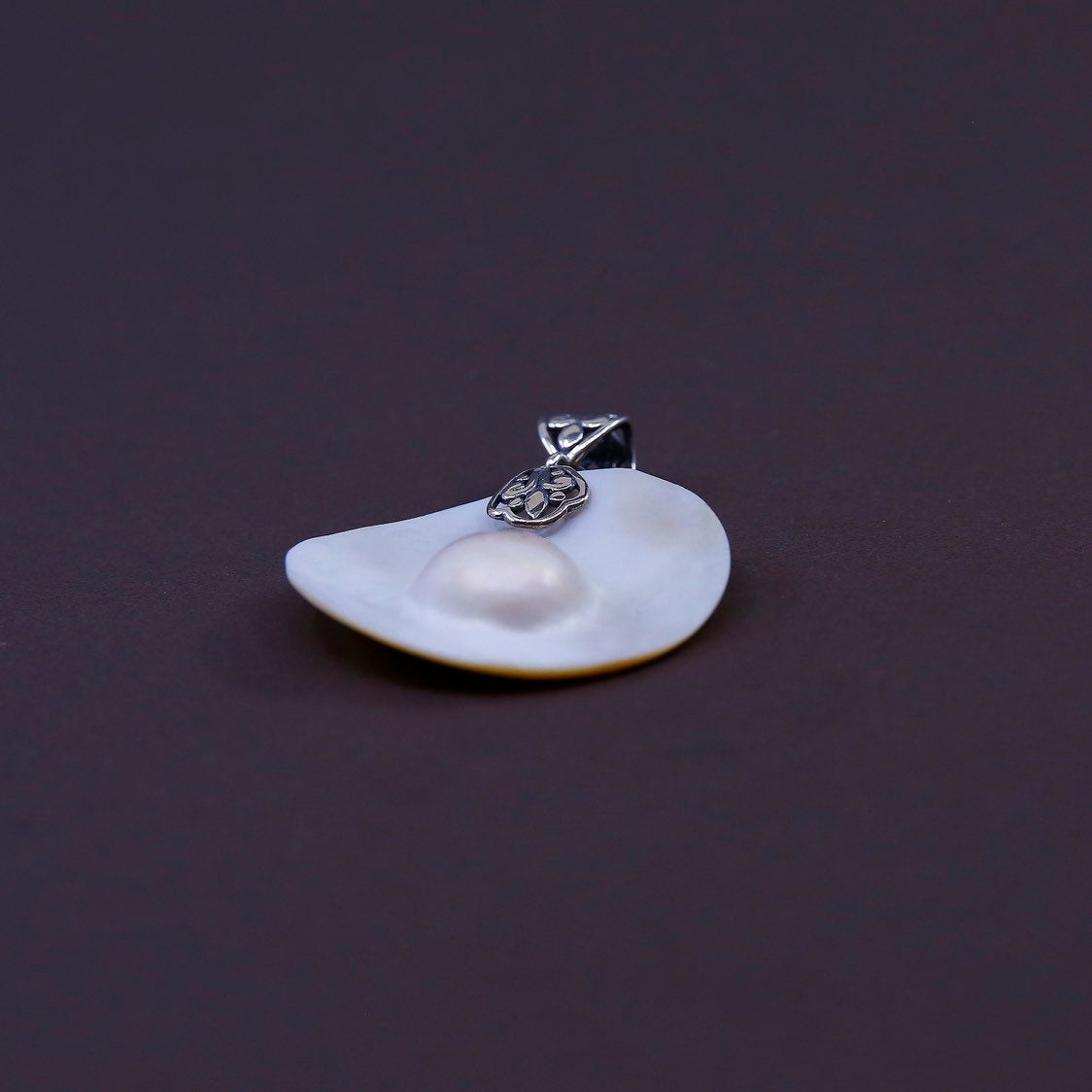 vtg Sterling silver handmade pendant, 925 w/ blister pearl N mother of pearl