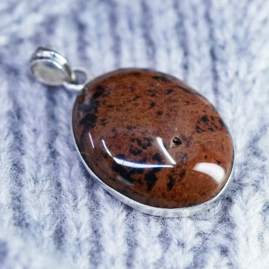 Vintage sterling 925 silver handmade pendant with brown oval jasper