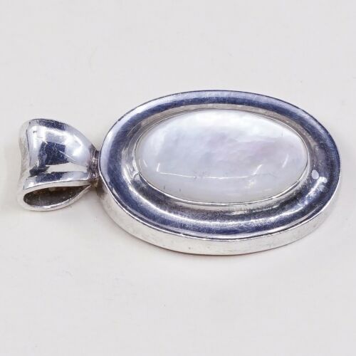 Vtg Sterling Silver Handmade Pendant W/ Oval Mop Inlay, Stamped 925 LT Thailand