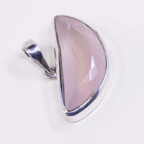 vtg MRT handmade sterling silver charm, 925 silver pink quartz pendant