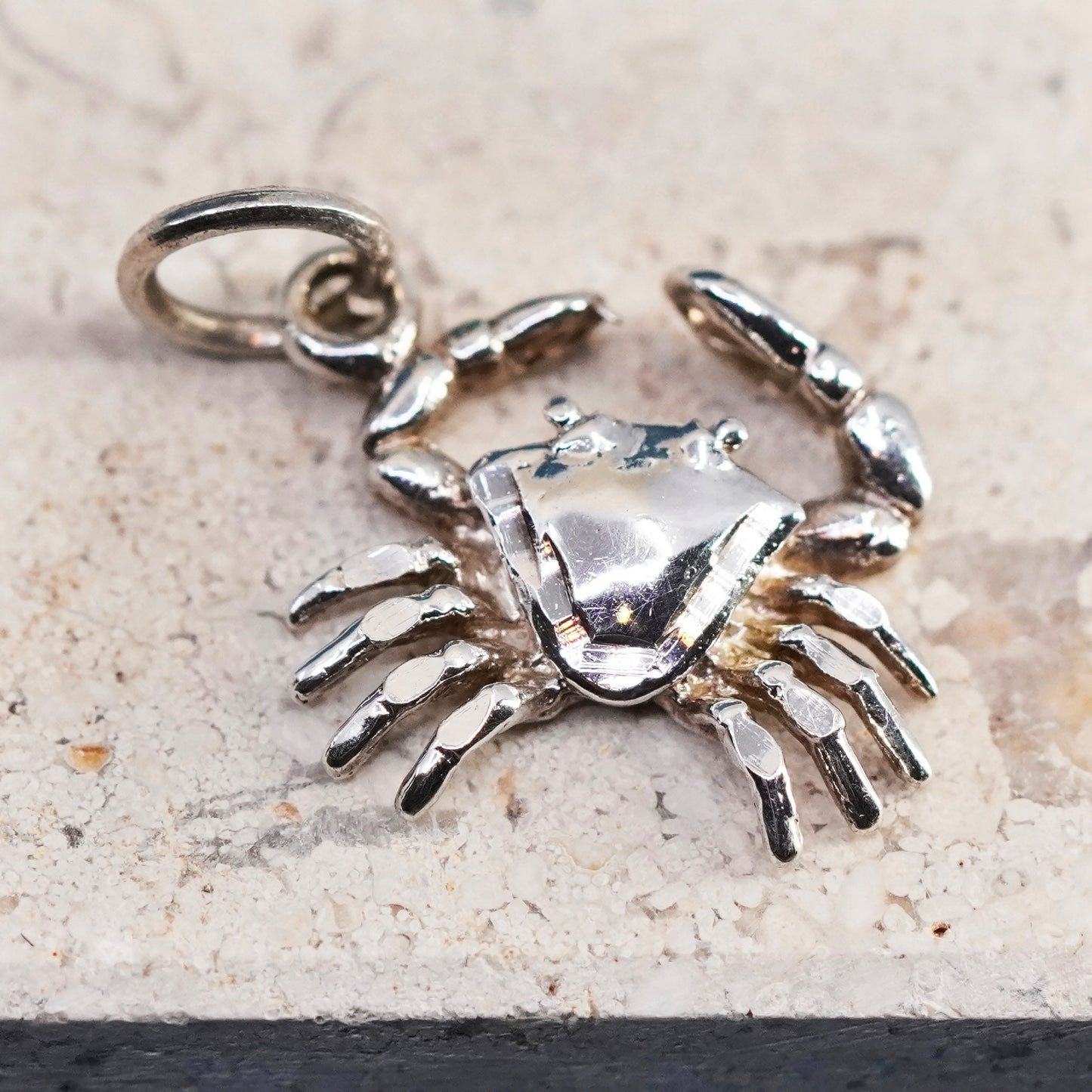 Vintage Sterling silver handmade pendant. 925 crab charm