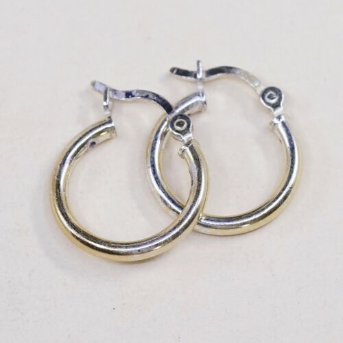 0.5”, Vintage gold over Sterling Silver hoops Huggie Earrings, Stamped 925