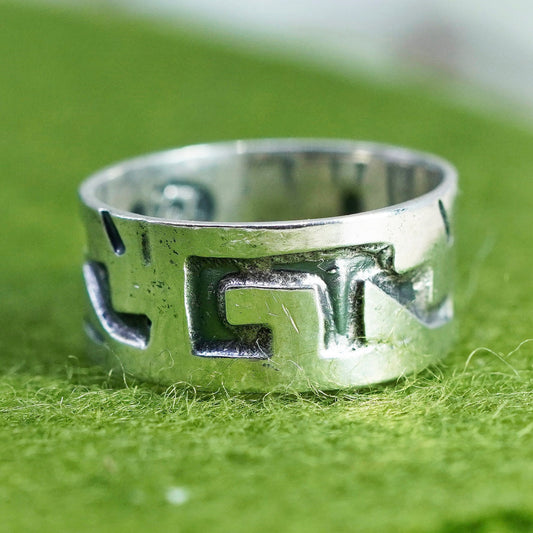 Size 5.25, vintage sterling silver handmade ring, Hopi 925 patterned band