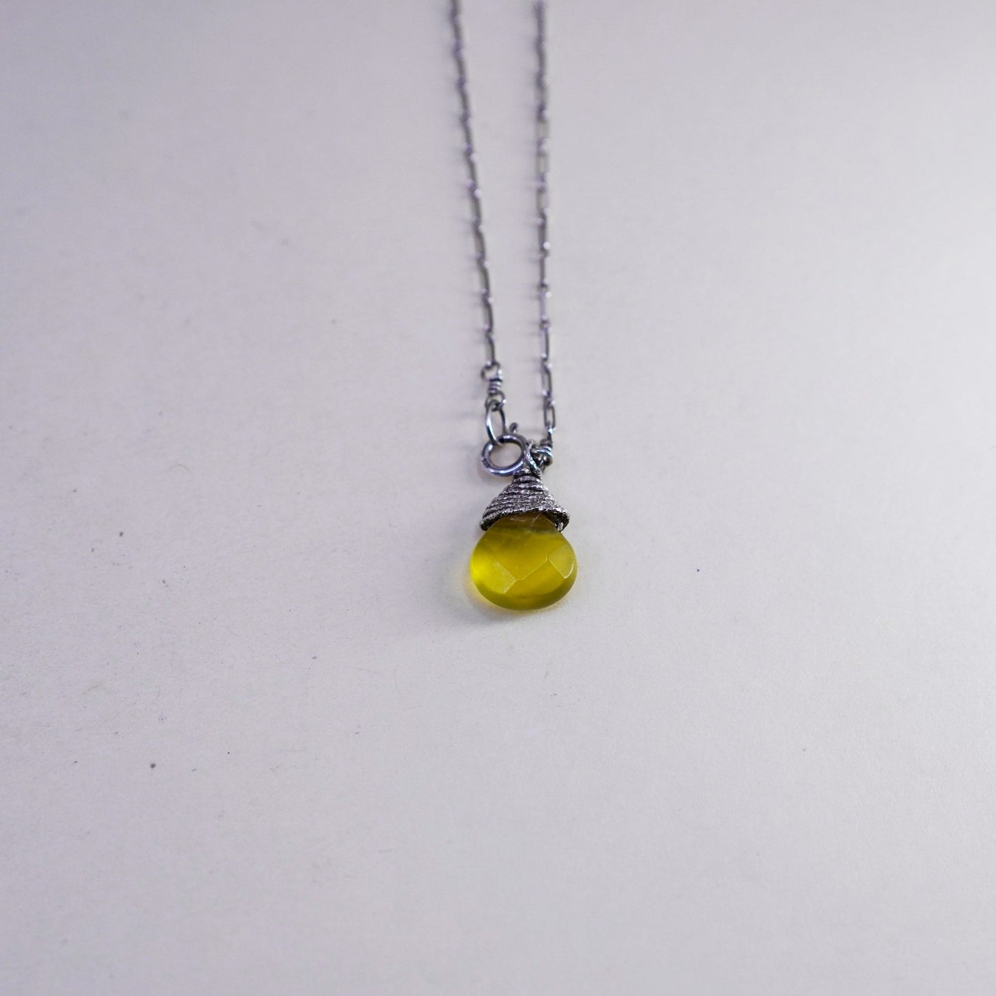 18”, sterling 925 silver necklace, teardrop citrine pendant w/ elongated chain