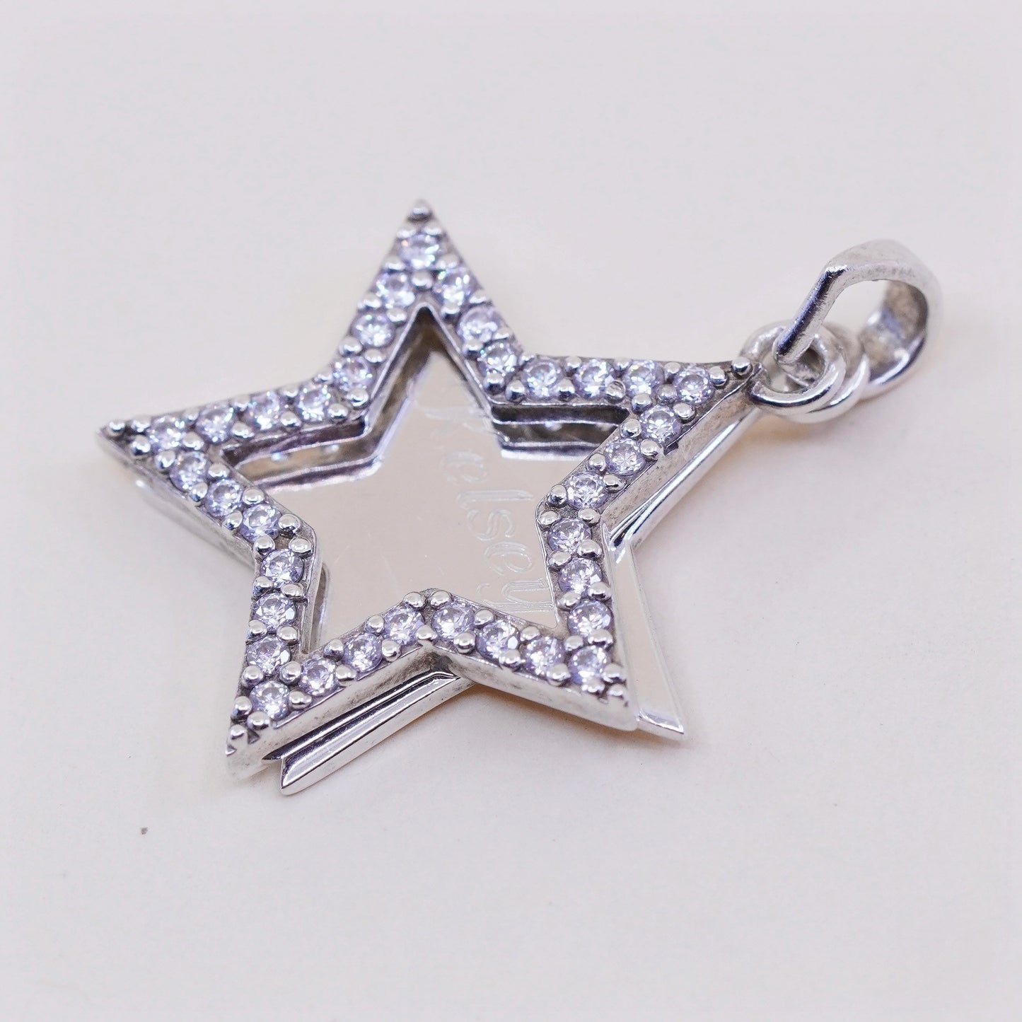 Sterling silver Pendant, 925 star Pendant with Cz and engraved name “Kelsey”