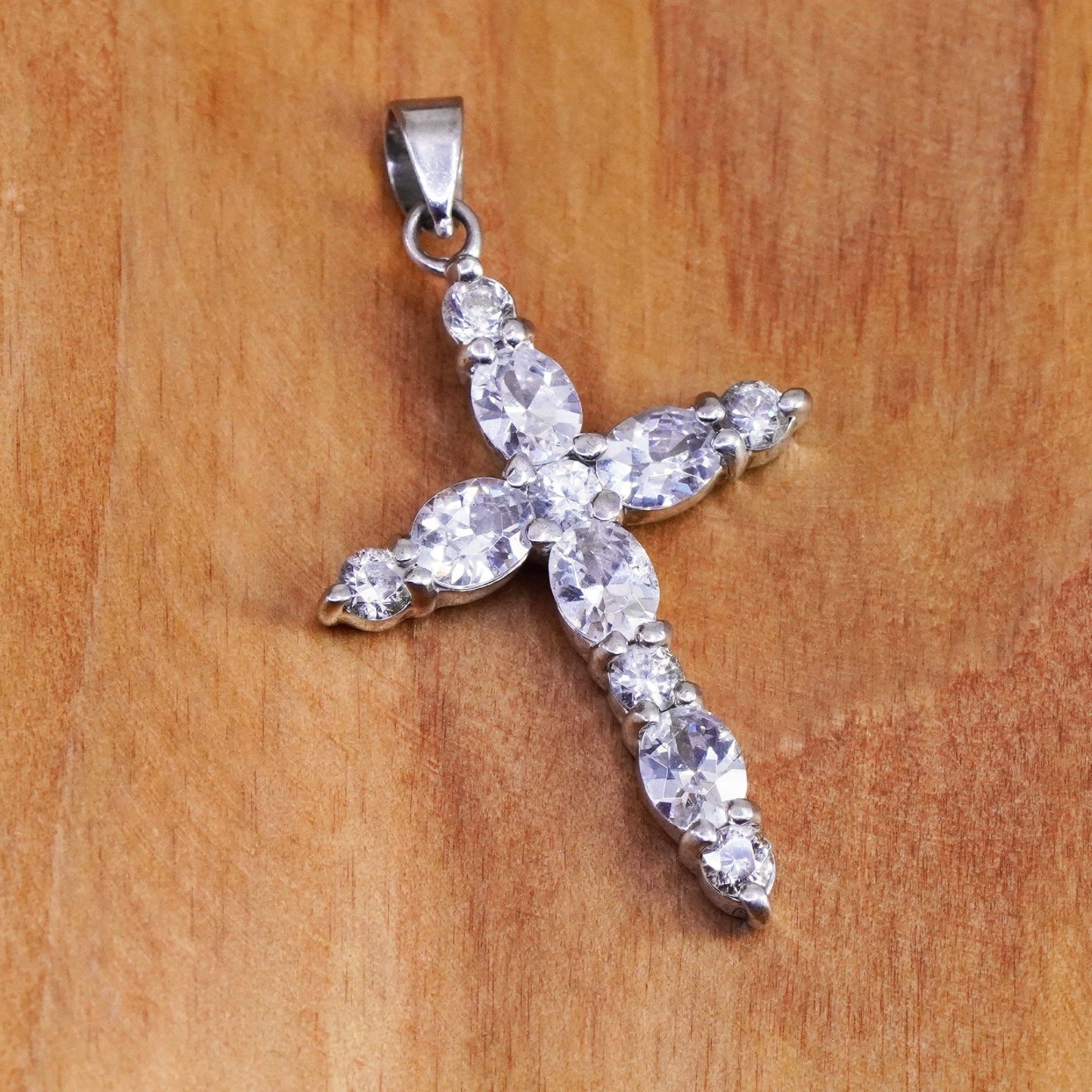 Vintage Sterling silver handmade pendant, 925 cross with Cz inlay, Christian