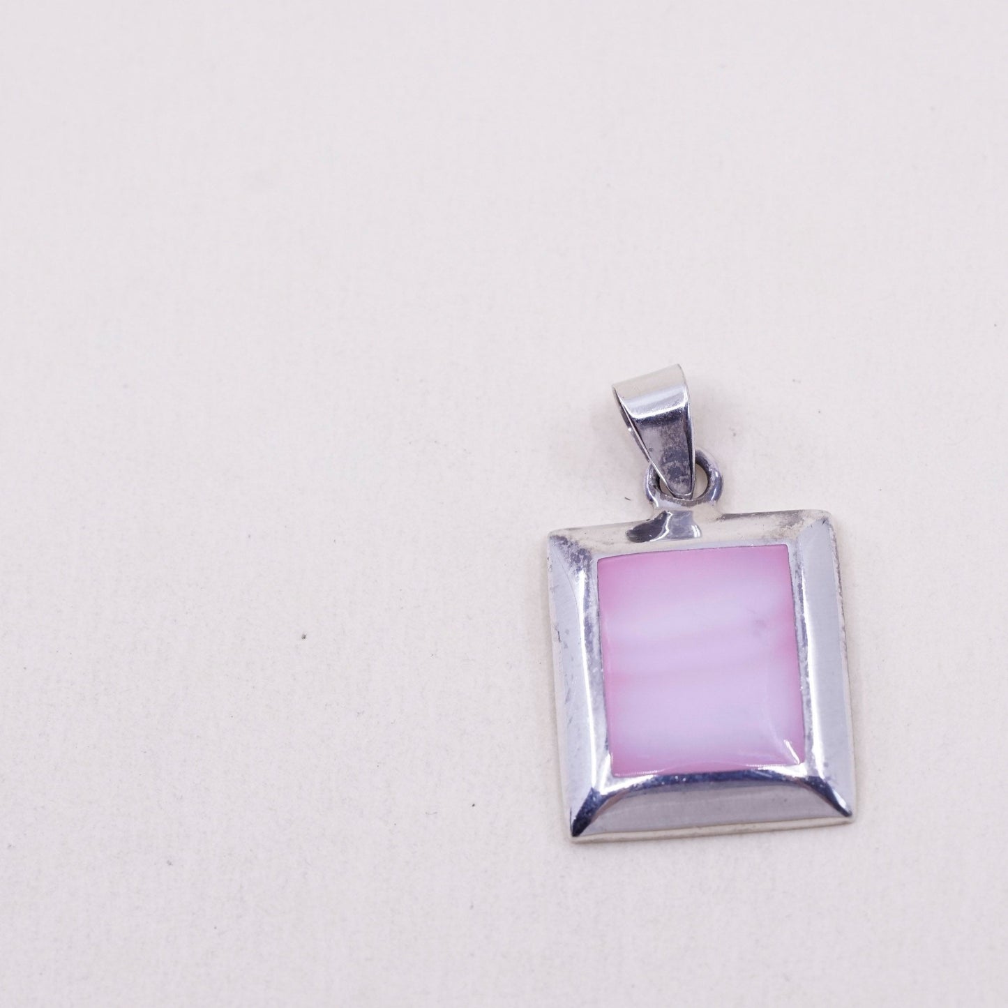 sterling silver handmade pendant, 925 square pendant with pink mother of pearl