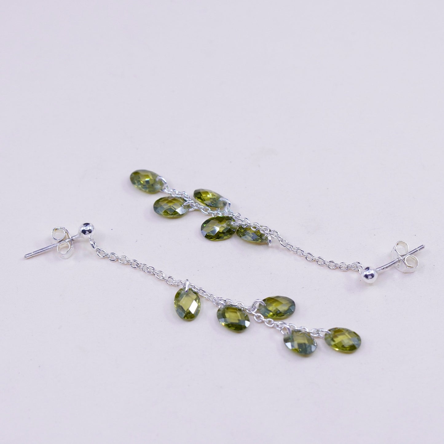 Vintage sterling 925 silver handmade earrings with cluster olive green crystal