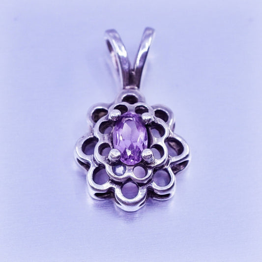 antique sterling 925 silver handmade charm pendant with amethyst