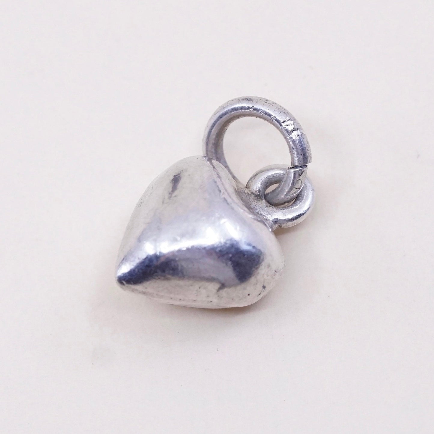 Vintage sterling silver heart shaped charm, 925 silver charm pendant