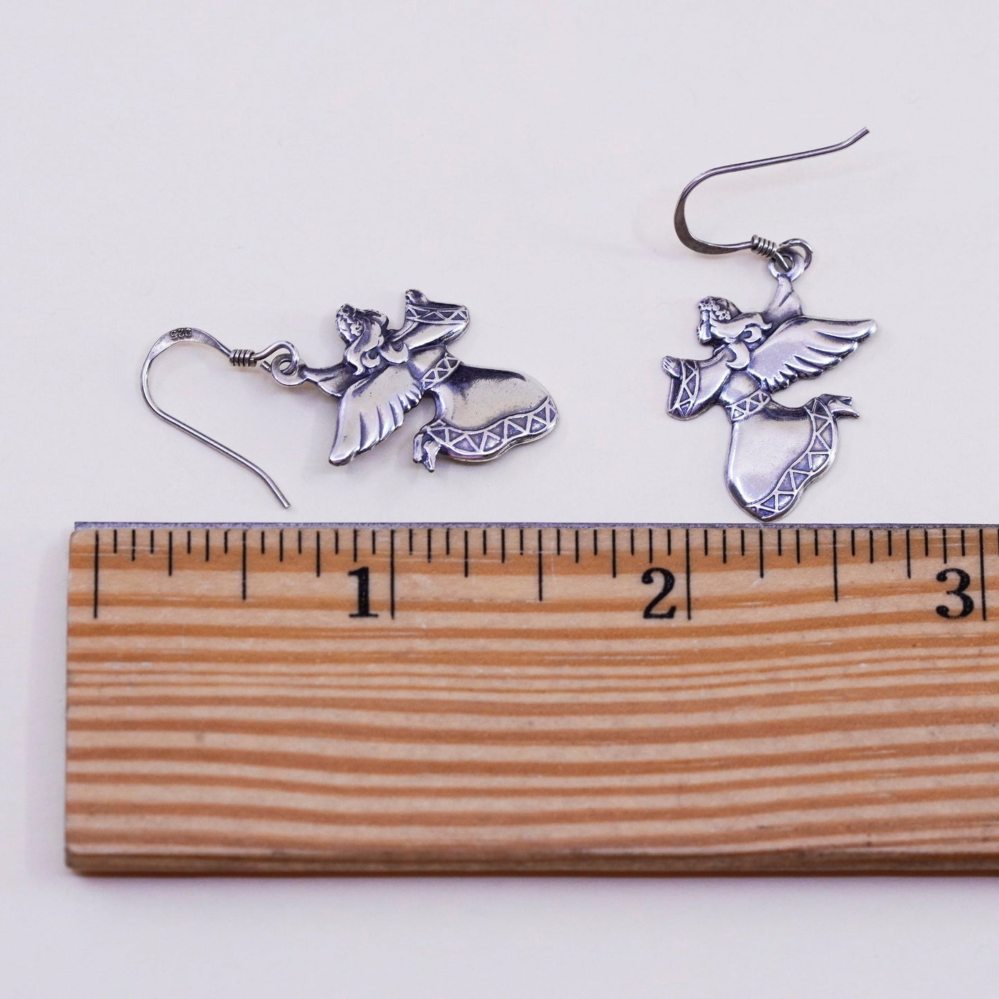 Vintage Sterling silver handmade earrings, 925 angel dangles