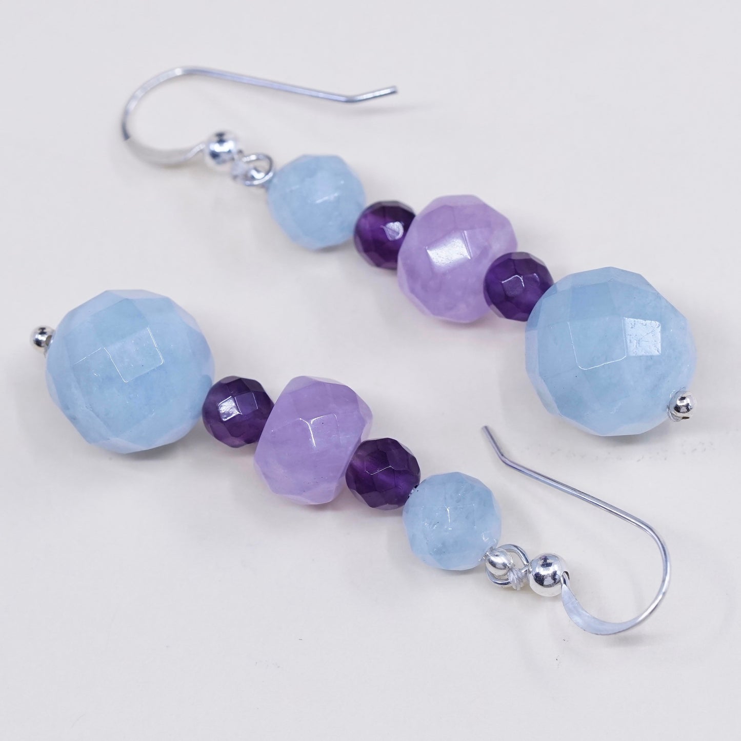 Vintage Sterling silver handmade earrings, 925 with amethyst and jade beads