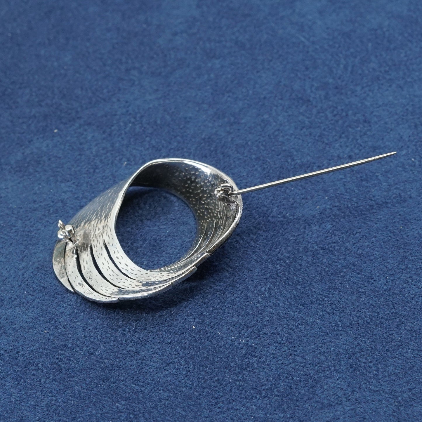 vtg sterling silver handmade wing brooch, 925 pin w/ marcasite