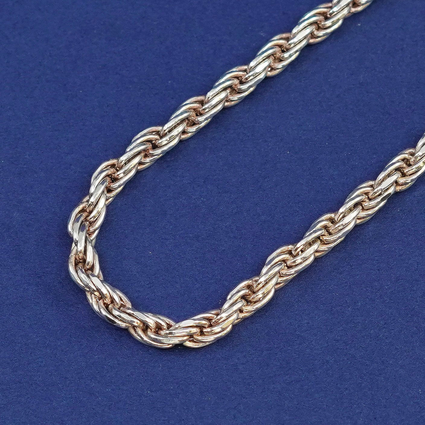 24”, 4mm, vintage Sterling silver handmade necklace, 925 diamond cut rope chain