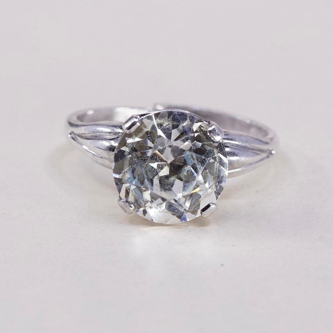 sz 7.5,vtg CC sterling silver handmade ring, engagement ring w/ square cz