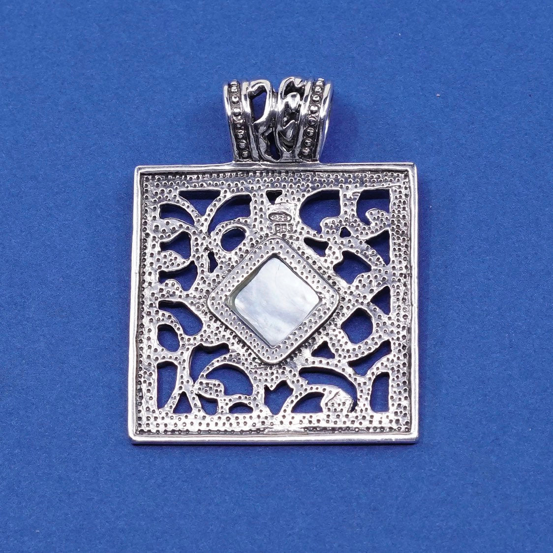 vtg Sterling silver handmade, 925 square pendant w/ mother of pearl N Bali