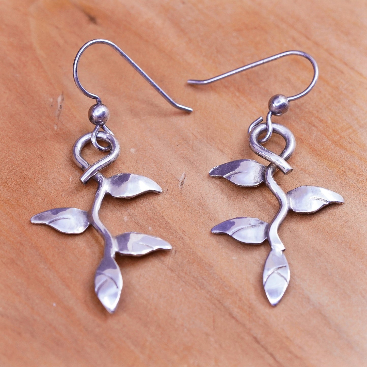 Vintage Sterling silver handmade earrings, 925 leafy vines drops