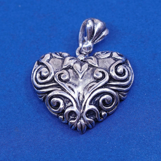 vtg Sterling silver handmade pendant, 925 filigree heart