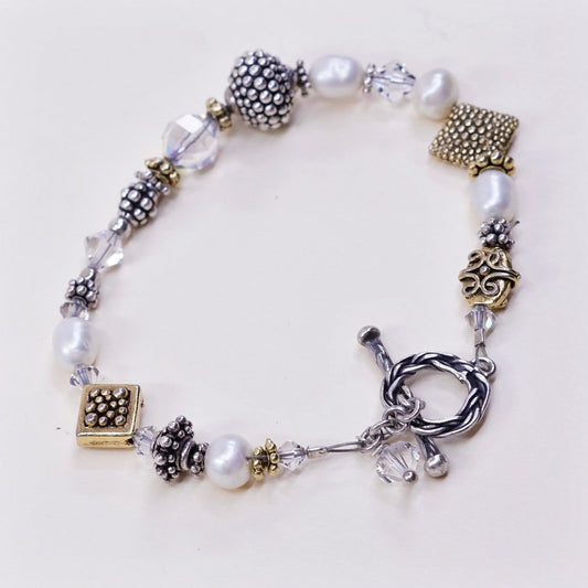 6.5", VTG handmade bracelet, pearl beads w/ 925 beads N toggle