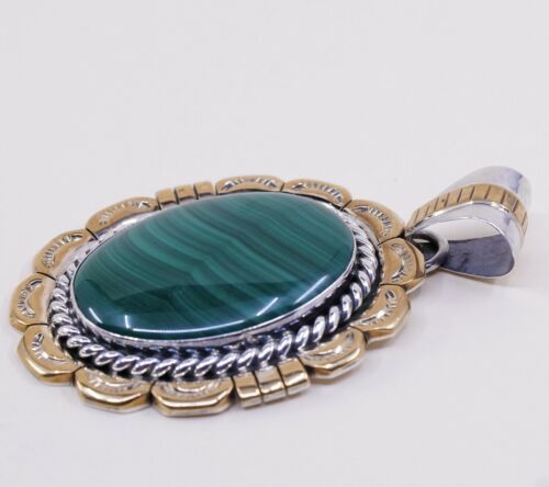 Vtg Navajo 12K GF L.Begay S.E Sterling 925 Silver Handmade Pendant W Malachite