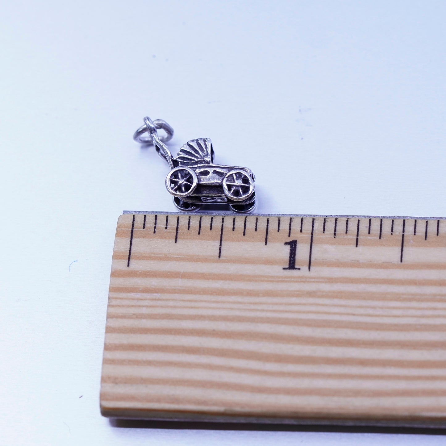 Antique Sterling silver handmade charms, 925 baby stroller cart