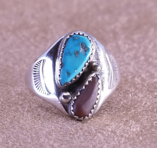 sz 11, Native American Sterling silver handmade ring, 925 w/ turquoise N carol