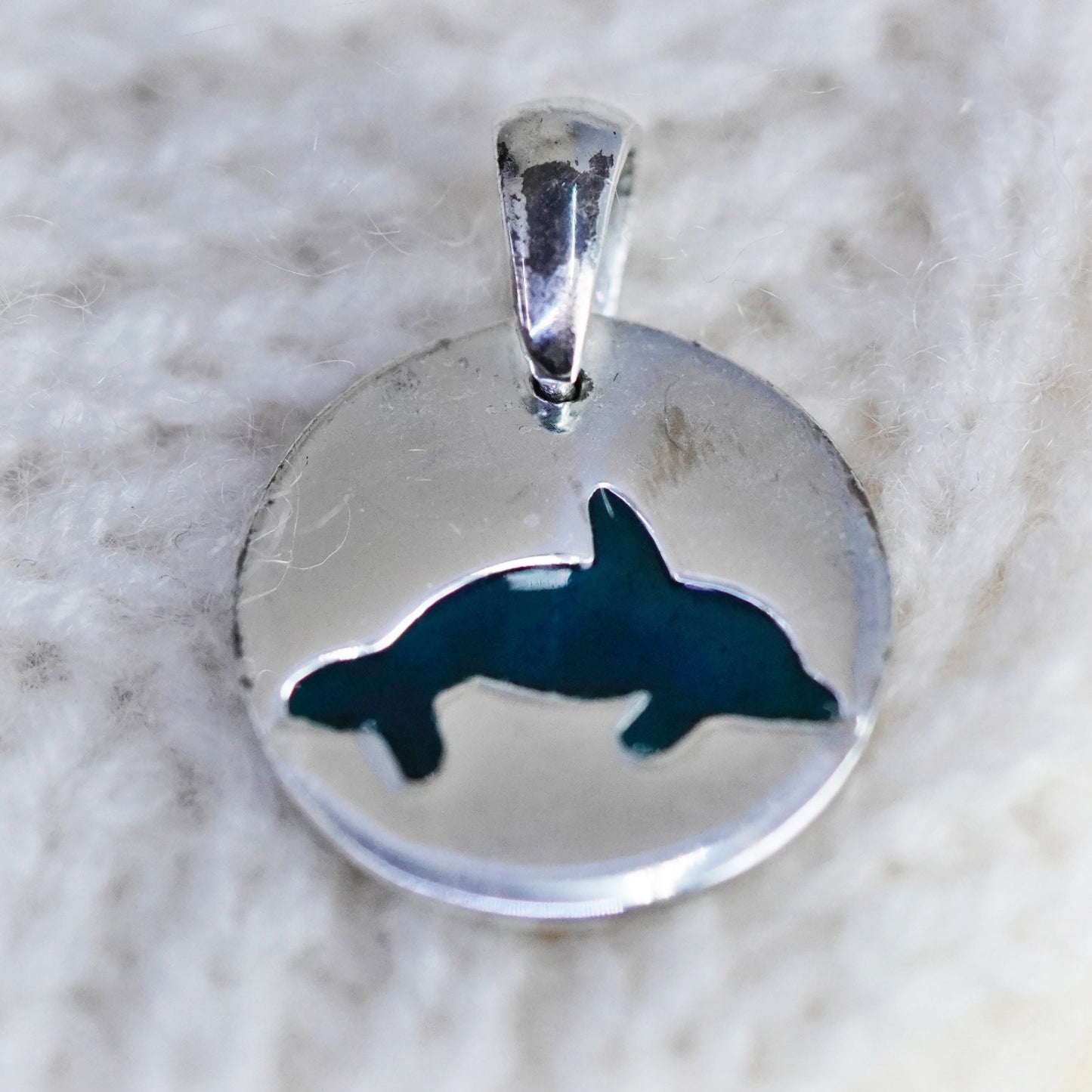 Vintage sterling silver dolphin pendant, 925 tag charm