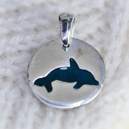 Vintage sterling silver dolphin pendant, 925 tag charm